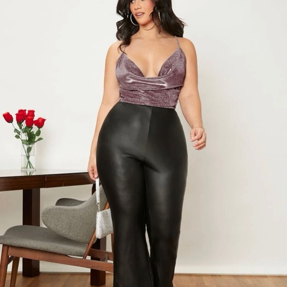 Metallic Pink, cowl neck crisscross back top 4X - Picture 3 of 7